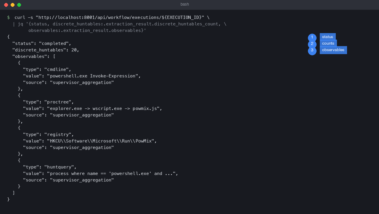 Extraction detail with discrete huntable count and observable list